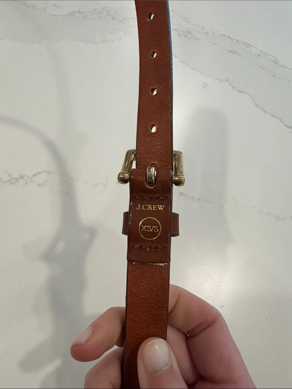 Brown J Crew Perforated Italian Leather Belt with Gold Buckle